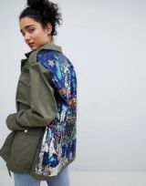 Bershka sequined cargo jacket in khaki – green embellished jackets