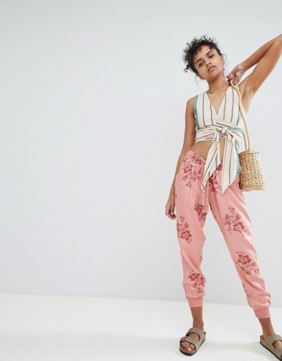 Billabong Floral Beach Pants – pink drawstring trousers