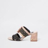 River Island Black aztec low block heel sandals | chunky spring mules