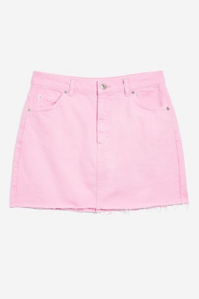 Topshop Bubblegum Pink Denim High Waisted Skirt | raw hem mini skirts