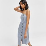 WAREHOUSE BUTTON COLUMN DRESS / blue thin strap sundresses