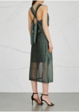 BY MALENE BIRGER Maryan dark green lamé midi dress ~ metallic semi sheer cross back dresses