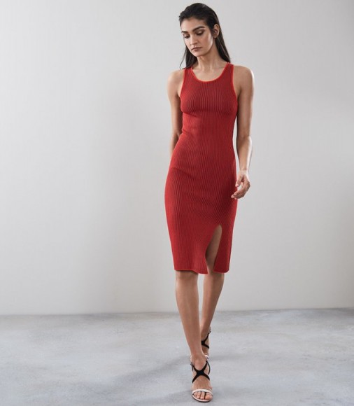 Reiss CHARLIE KNITTED RIB DRESS RED ~ fitted dresses