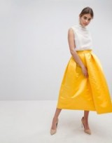 Closet London London Full Prom Sateen Midi Skirt | yellow box pleat skirts