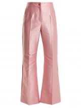 DOLCE & GABBANA Contrast-trim high-rise satin trousers / shiny pink satin pants