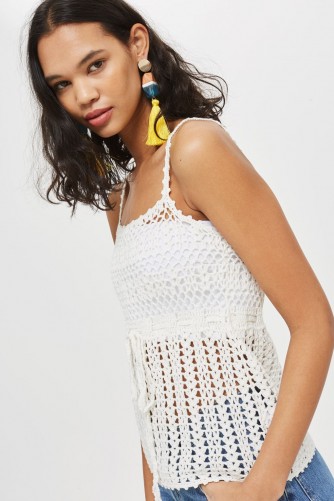 Topshop Crochet Tie Waist Vest | strappy knitted tops