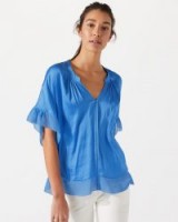 JIGSAW CROCUS DRAPE TOP CERULEAN BLUE / frill edged tops