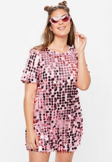 Missguided curve pink sequin t shirt dress – sequined dresses