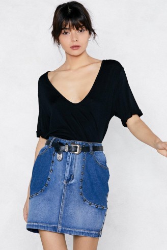 Nasty Gal Deep Pockets Denim Skirt | studded skirts