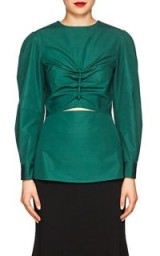 DEREK LAM Ruched Green Cotton Blouse