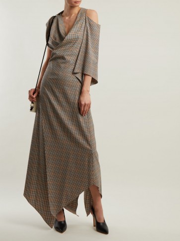 A.W.A.K.E. Draped checked wool dress ~ asymmetric houndstooth print dresses