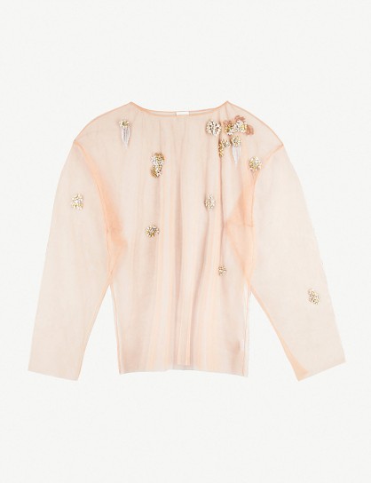 DRIES VAN NOTEN Coltre embellished tulle top ~ sheer crystal brooch covered tops