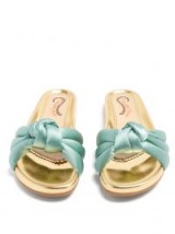 CHARLOTTE OLYMPIA Dylan knot-detail satin slides ~ luxe blue and gold summer flats