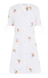 WAREHOUSE EMBROIDERED COTTON DRESS / white floral shirt dresses