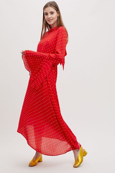 Anthropologie Emelie Asymmetric Polka-Dot Dress ~ floaty red dresses