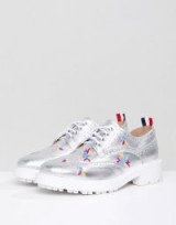 Essentiel Antwerp Leather Brogues with Embroidery in moon grey / shiny cleated sole lace-up shoes