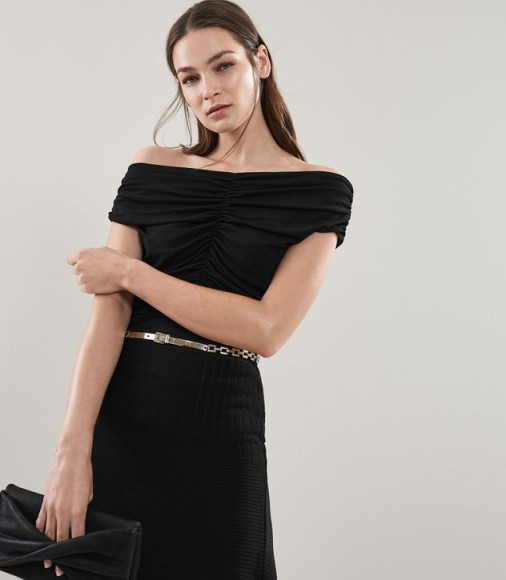 REISS FABIANA ROUCHED FRONT TOP BLACK ~ chic bardot tops