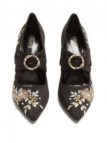 ERDEM Fabiola point-toe embroidered moire pumps ~ vintage style shoes