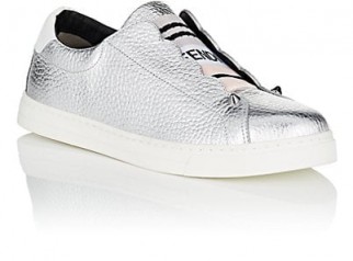 FENDI Leather Slip-On Sneakers ~ metallic-silver trainers