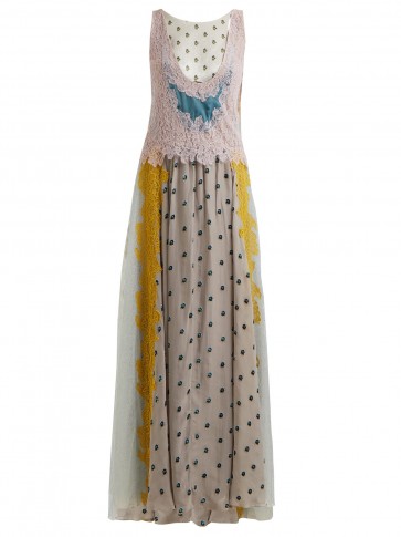 VALENTINO Flocked-floral velvet dress ~ lace panelled dresses