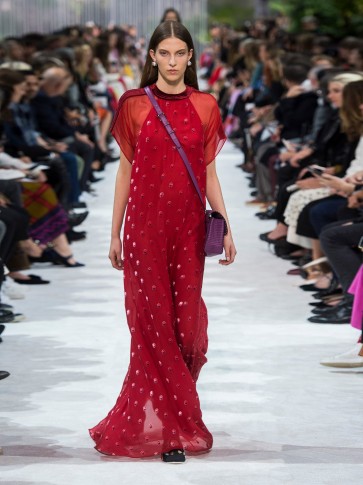 VALENTINO Flocked-floral velvet gown ~ red semi sheer flowing gowns