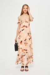 YAS Peach Floral Bardot Maxi Dress | long off the shoulder dresses | summer style