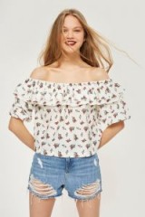 TOPSHOP Floral Bardot Top / frilled off the shoulder tops / boho summer