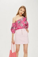 Topshop Floral Puff Off-Shoulder Top | pink asymmetric tops