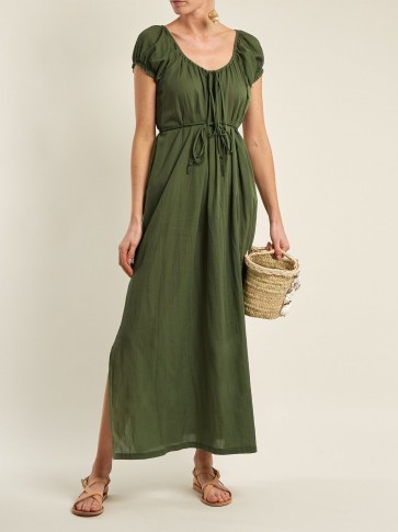 LOUP CHARMANT Fortuna scoop-neck cottton-voile dress ~ peasant style chic ~ olive-green vacation dresses