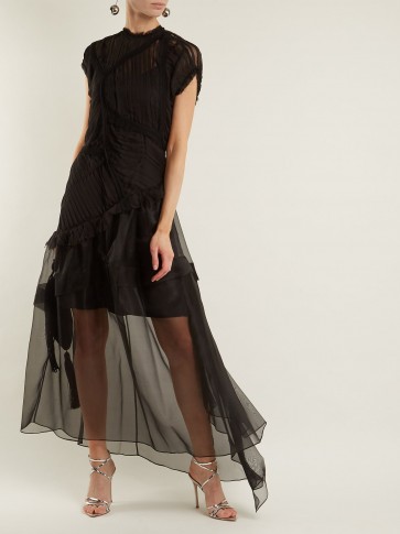 PREEN BY THORNTON BREGAZZI Fredrica pleated-panel silk dress ~ black semi sheer dresses ~ feminine event wear