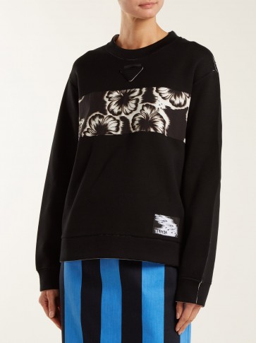 PRADA Hibiscus-appliqué sweatshirt ~ comic-stripe print back