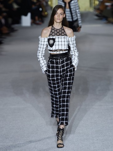 BALMAIN High-rise checked tweed trousers ~ black and white checks ~ cropped pants