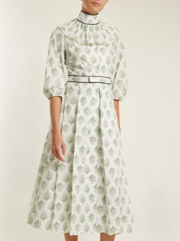 EMILIA WICKSTEAD Hilary floral-print balloon-sleeved cotton dress ~ pleated ladylike dresses