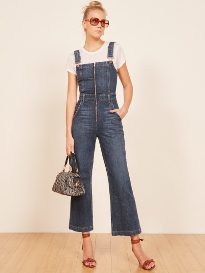 Reformation Jenny Jumpsuit | cropped leg blue denim dungarees