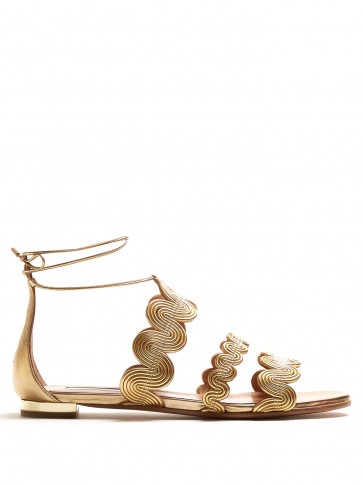 AQUAZZURA Jodhpur tie-ankle sandals ~ metallic-gold summer flats