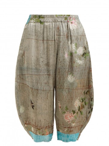 BY WALID Kavita chrysanthemum-print silk cropped trousers ~ luxe crop leg pants