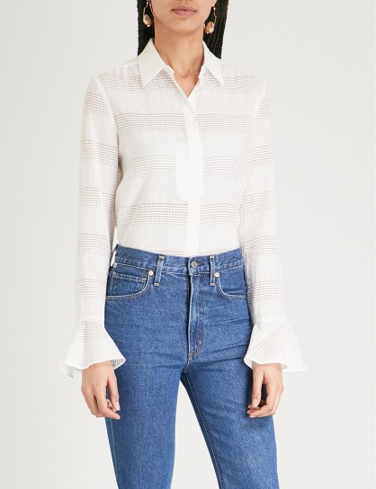 KITRI Odette striped cotton-poplin shirt ~ white frill cuff shirts