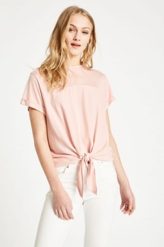 JACK WILLS LUDFORD BOW FRONT T-SHIRT ~ knotted pink tee