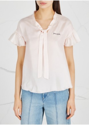 MAISON LABICHE Femme Fatale porcelain silk top ~ feminine ruffle sleeved blouses