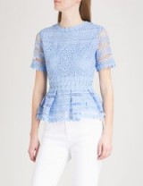 MAJE Loseray embroidered-lace top – blue peplum tops