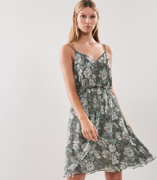 REISS MARA FLORAL PRINT DRESS GREY FLORAL ~ strappy back flowing dresses