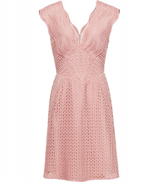 REISS MARIANNA PINK STRUCTURED LACE FIT AND FLARE DRESS