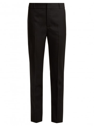 SAINT LAURENT Mid-rise slim-leg wool-gabardine trousers ~ stylish black pants