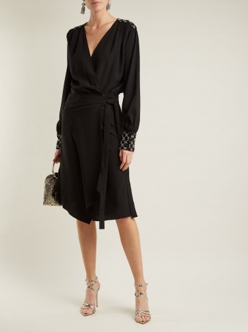 DODO BAR OR Mirella crystal-embellished stretch-crepe dress ~ chic lbd ~ black asymmetric wrap dresses