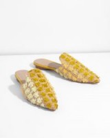 JIGSAW MUHRA RAFFIA POM SLIP ONS / flat yellow pointed mules