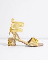 JIGSAW MYSHA RAFFIA POM HEELED SANDALS / strappy textured yellow shoes