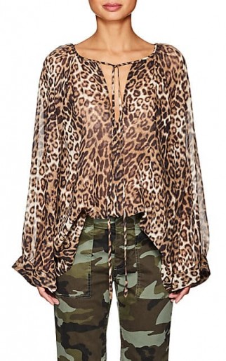 NILI LOTAN Acadia Leopard-Print Silk Blouse ~ floaty animal print peasant tops