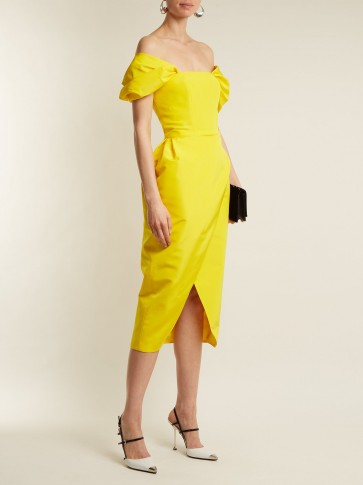 CAROLINA HERRERA Off-the-shoulder silk-faille dress ~ chic yellow vintage style bardot dresses