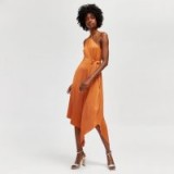 WAREHOUSE ONE SHOULDER ASYMMETRIC DRESS COPPER / slinky asymmetric occasion dresses