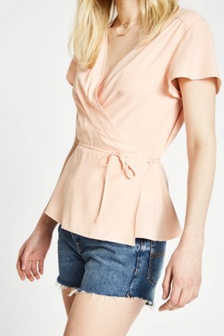 JACK WILLS OTLEY FRILL WRAP TOP ~ pink tie waist tops